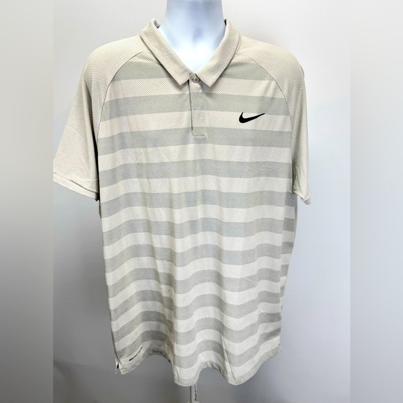 NIKE Men's Tonal Cooling beige and gray striped Polo Shirt size XXL - Picture 1 of 14